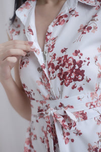 Ikebana Floral Obi Belt Shirt Dress In White