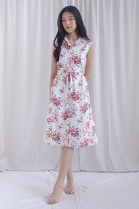 Ikebana Floral Obi Belt Shirt Dress In White