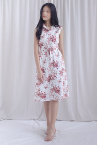 Ikebana Floral Obi Belt Shirt Dress In White