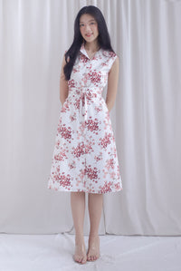 Ikebana Floral Obi Belt Shirt Dress In White
