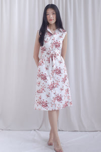 Ikebana Floral Obi Belt Shirt Dress In White