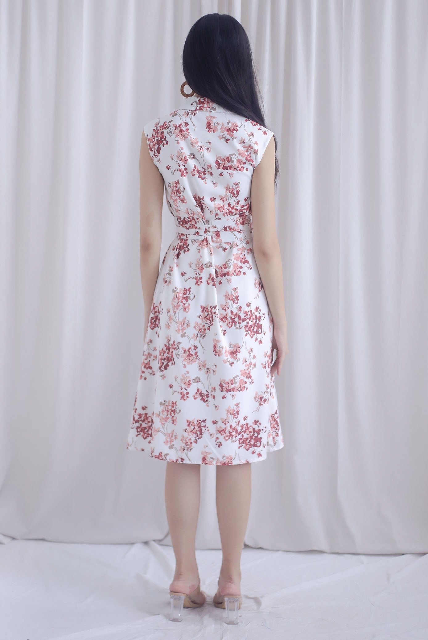 Ikebana Floral Obi Belt Shirt Dress In White