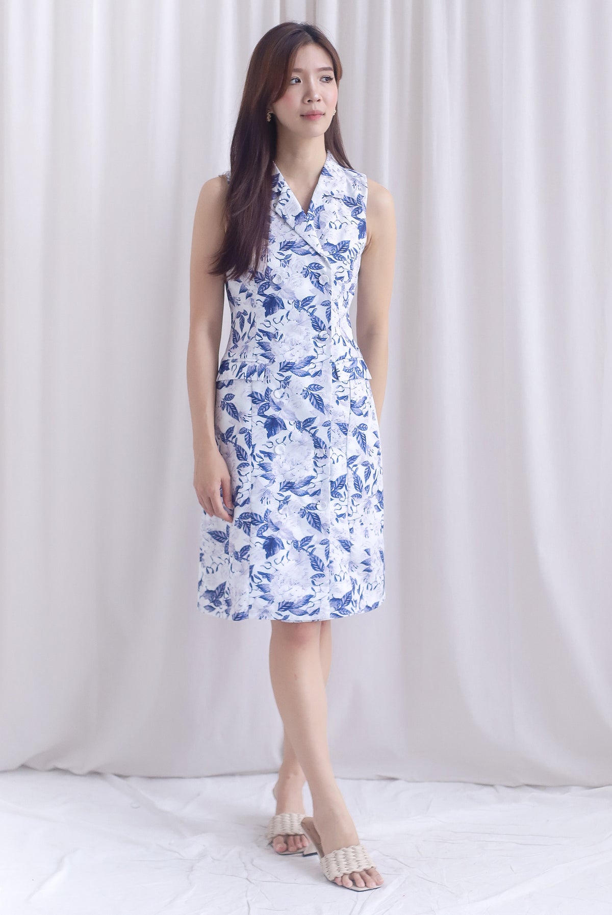 Ingrid Rose Buttons Trench Midi Dress In Navy Blue