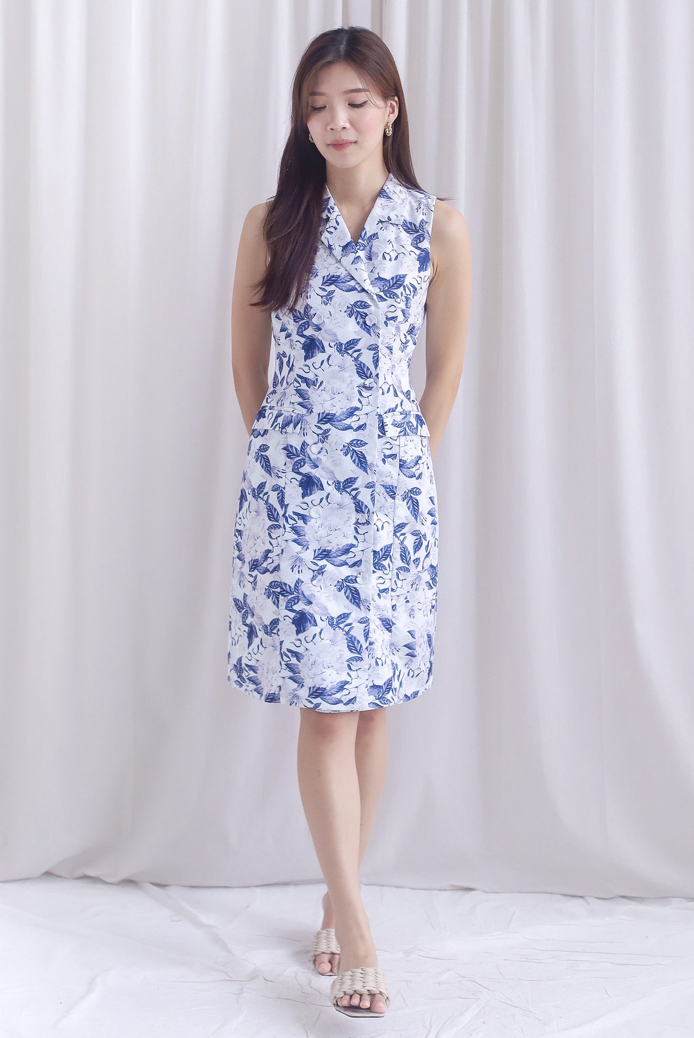 Ingrid Rose Buttons Trench Midi Dress In Navy Blue