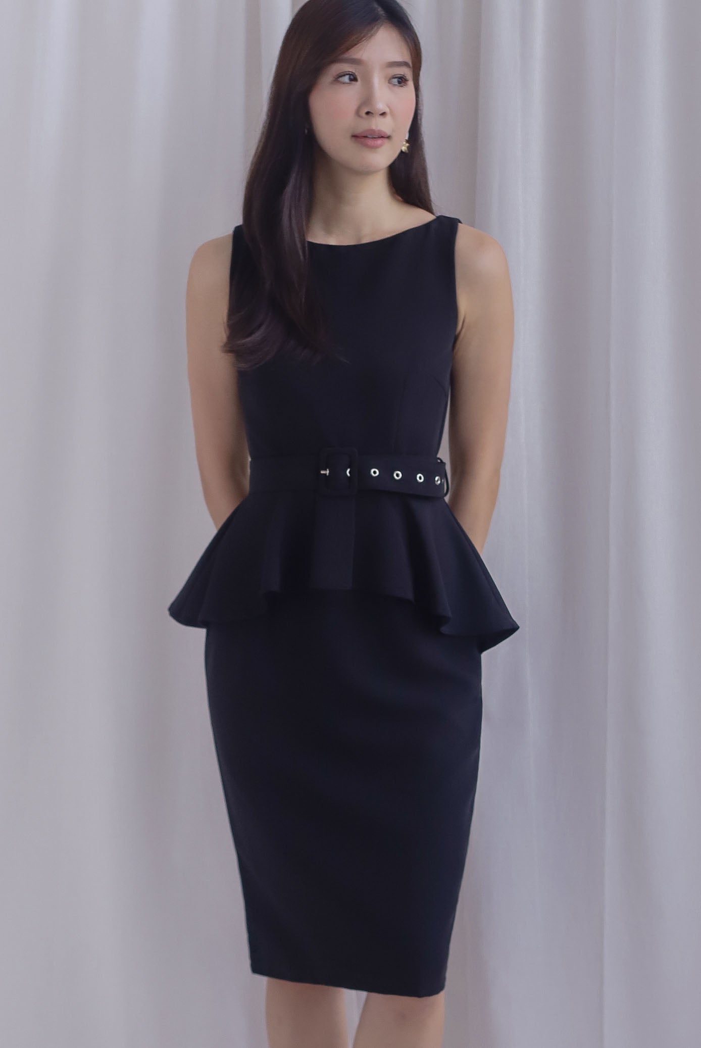 Isabella Boat Neck Peplum Work Dress In Black – The Design Closets