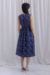 Isla Floral Eyelet Empire Waist Buttons Dress In Navy Blue