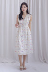 Isla Floral Eyelet Empire Waist Buttons Dress In White