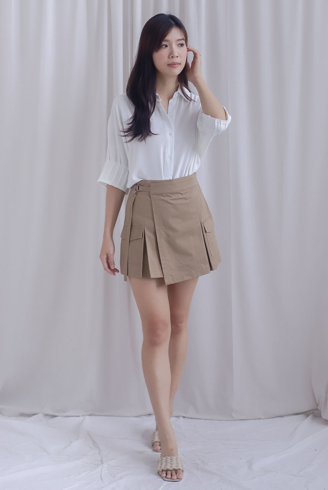 Jacob Batwing Pleated Sleeves Shirt Top In White