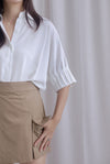 Jacob Batwing Pleated Sleeves Shirt Top In White