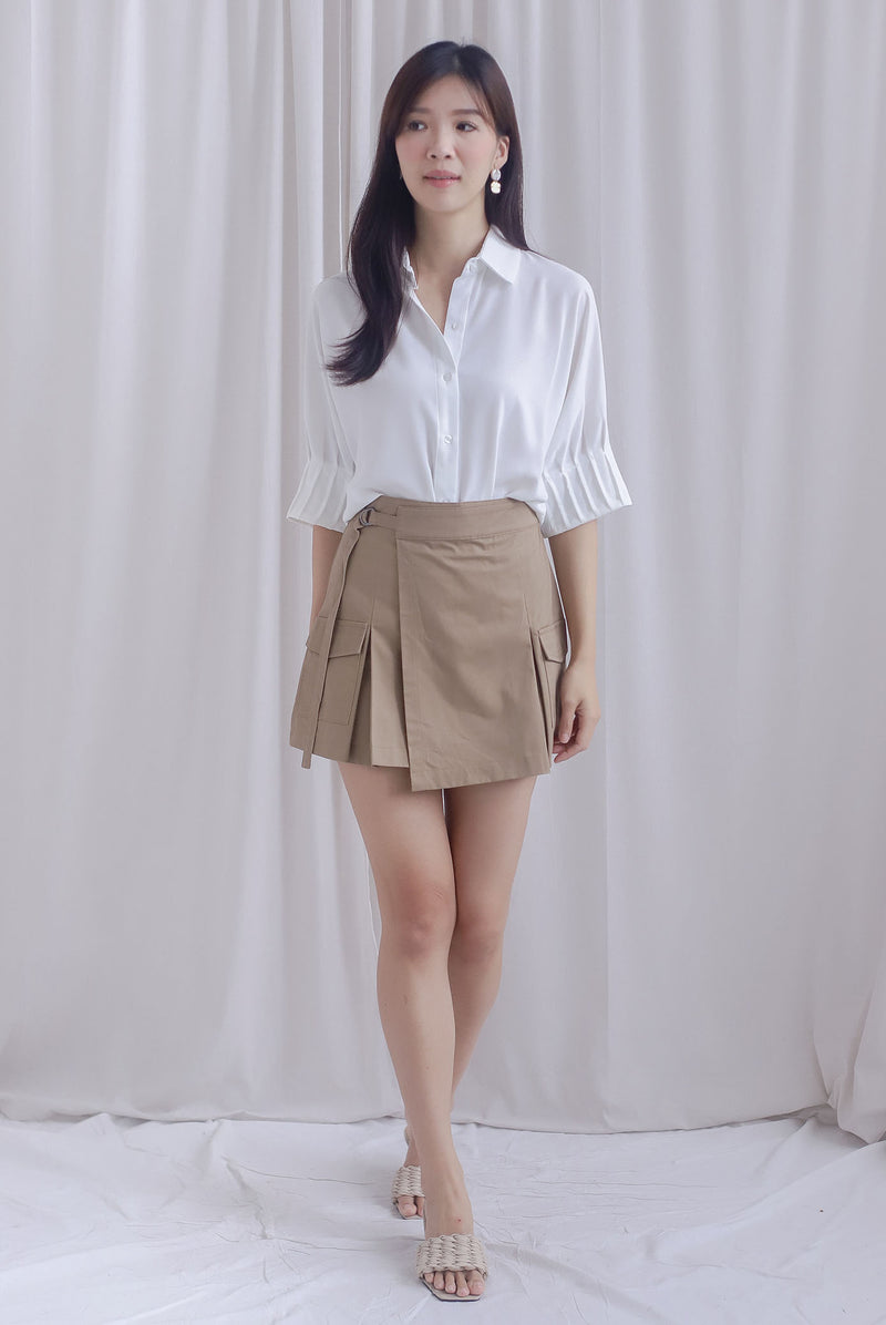 Jacob Batwing Pleated Sleeves Shirt Top In White