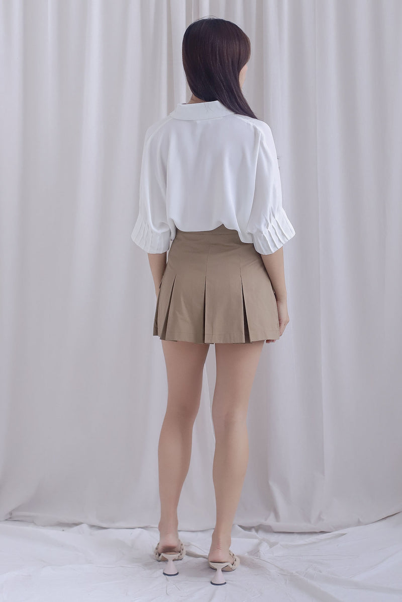 Jacob Batwing Pleated Sleeves Shirt Top In White