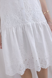 Jae Crochet High Collar Eyelet Buttons Down Dress In White