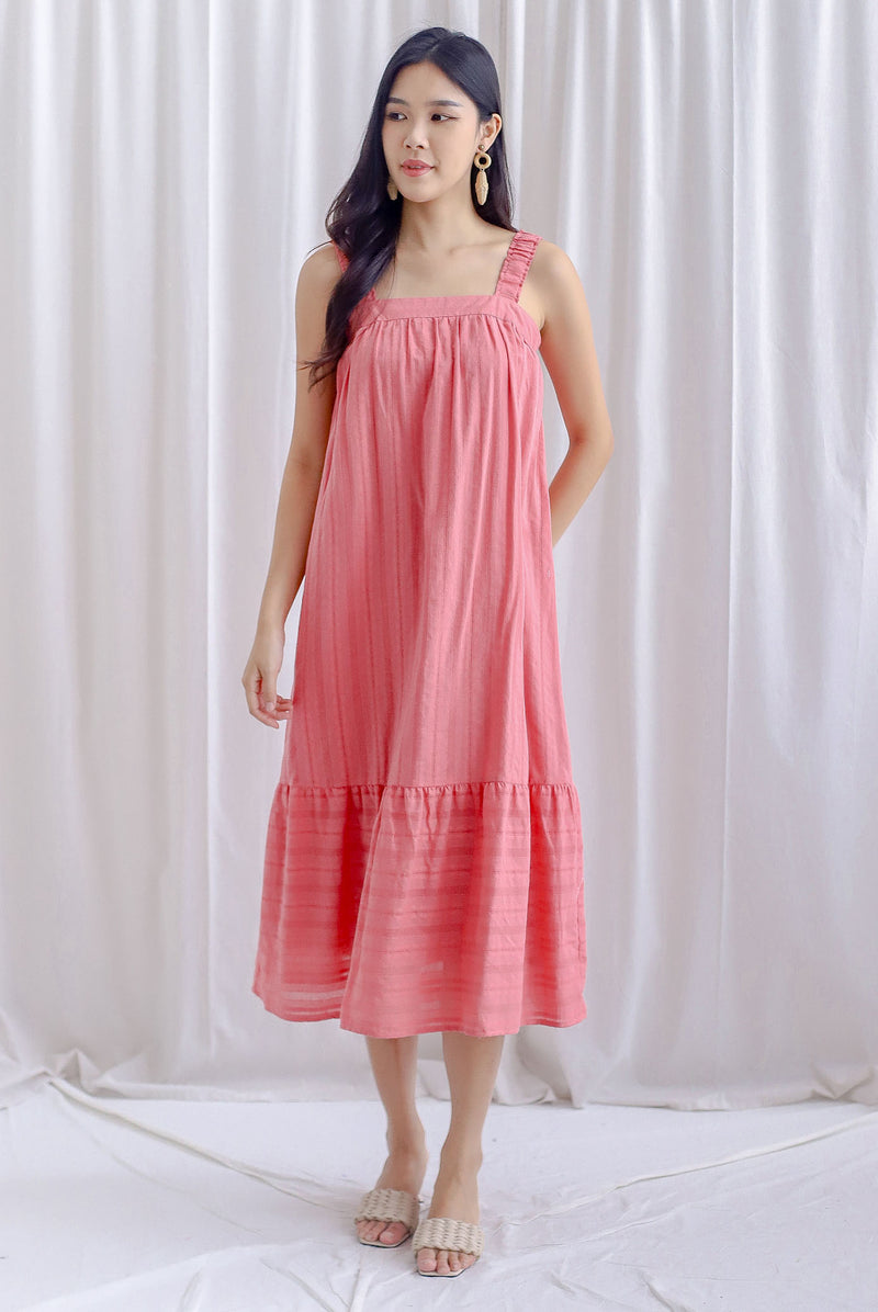 Jaleesa Lattice Eyelet Cross Back Maxi Dress In Watermelon Pink