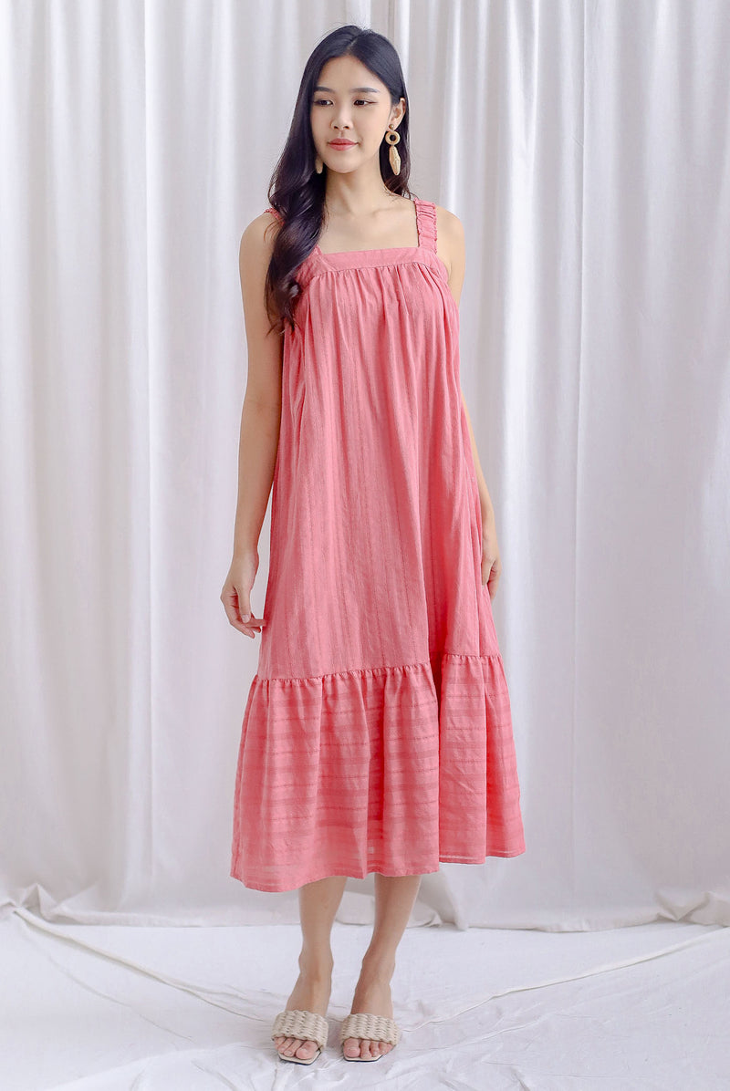 Jaleesa Lattice Eyelet Cross Back Maxi Dress In Watermelon Pink