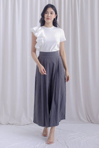 Janette Thick Waist Palazzo Pants In Grey Pinstripe