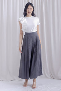 Janette Thick Waist Palazzo Pants In Grey Pinstripe