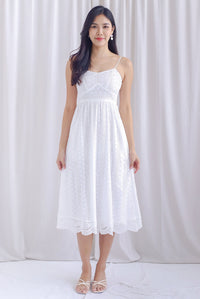 Jasmine Eyelet Spag Midi Dress In White