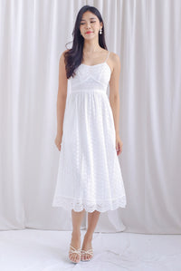Jasmine Eyelet Spag Midi Dress In White