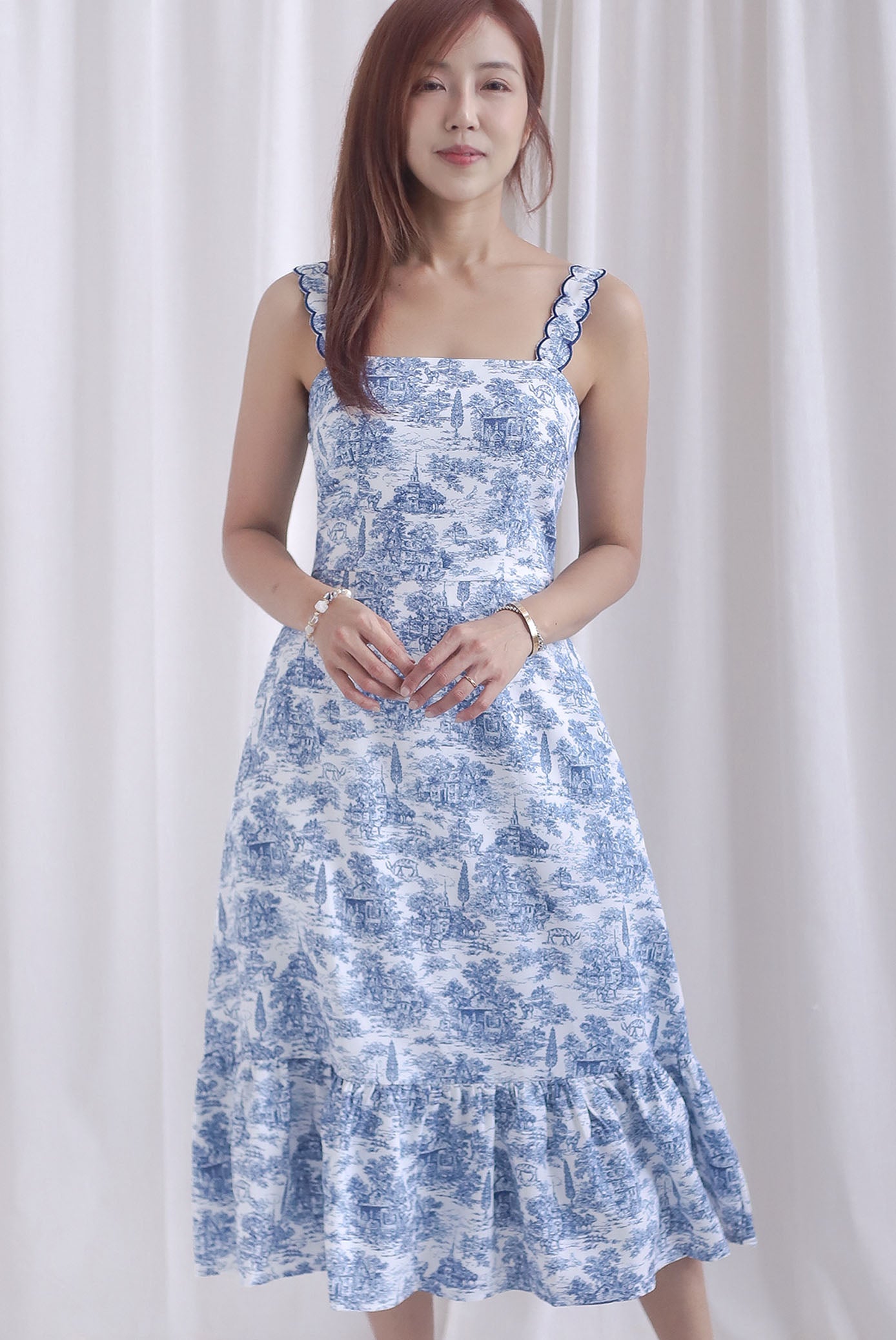 Jasmine Wavy Strap Mermaid Dress In Blue Porcelain