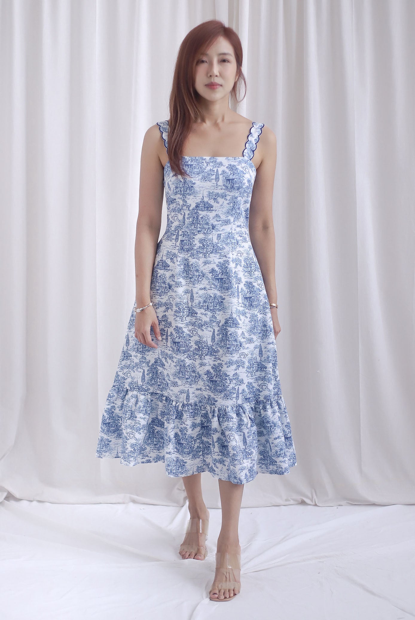 Jasmine Wavy Strap Mermaid Dress In Blue Porcelain