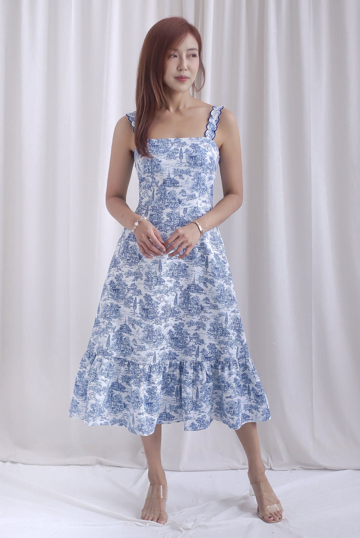 Jasmine Wavy Strap Mermaid Dress In Blue Porcelain