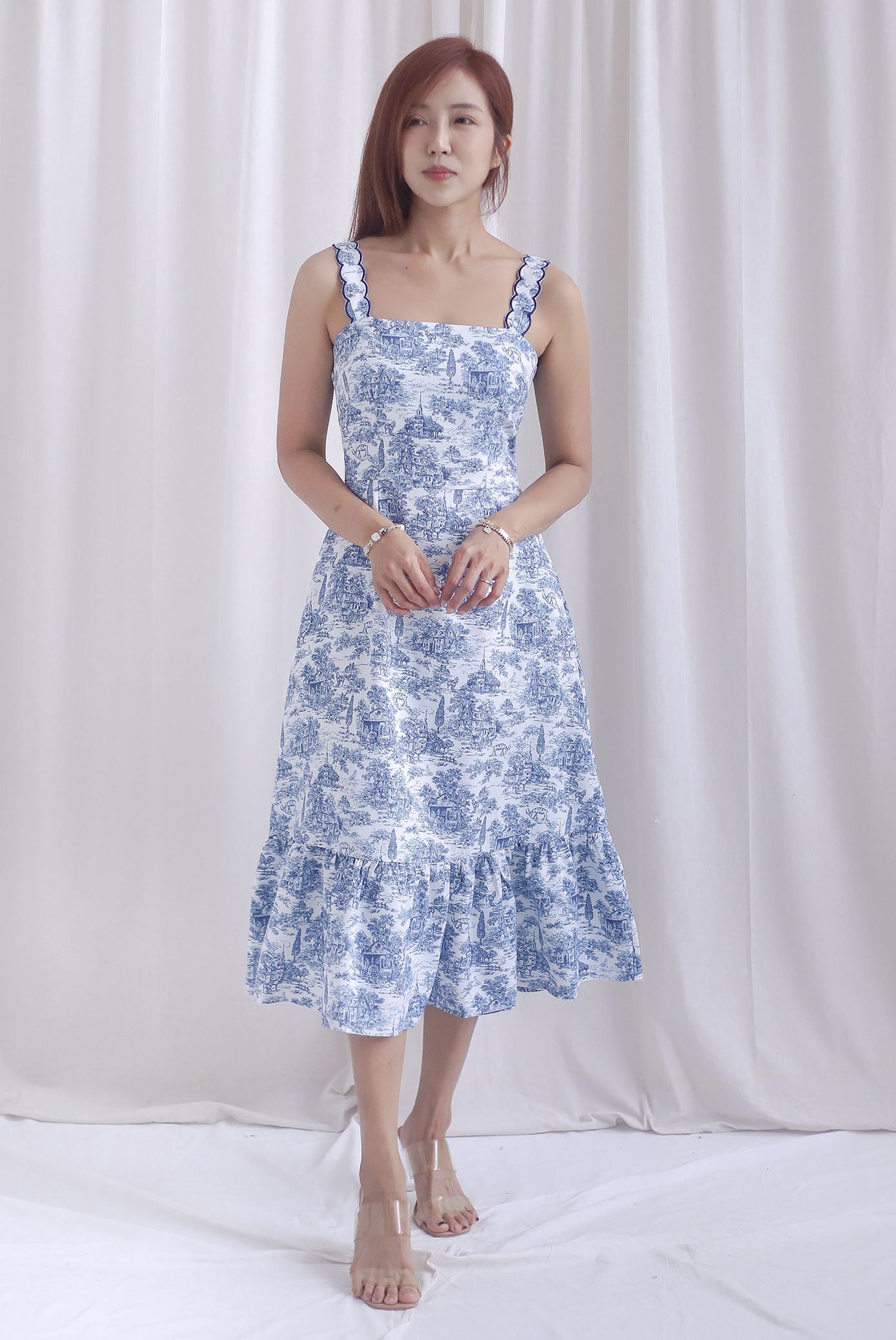 Jasmine Wavy Strap Mermaid Dress In Blue Porcelain