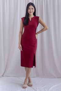Jeannie Ruch Waist Slit Dress In Wine Red