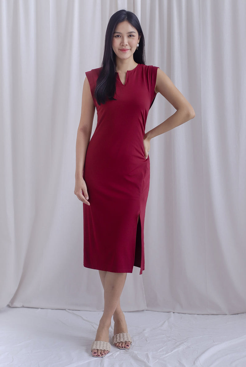 Jeannie Ruch Waist Slit Dress In Wine Red