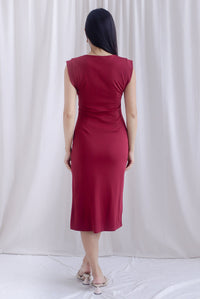 Jeannie Ruch Waist Slit Dress In Wine Red