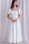 Jen Embro Ruched Front Sleeved Maxi Dress In Lilac Blue