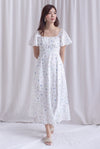Jen Embro Ruched Front Sleeved Maxi Dress In Lilac Blue