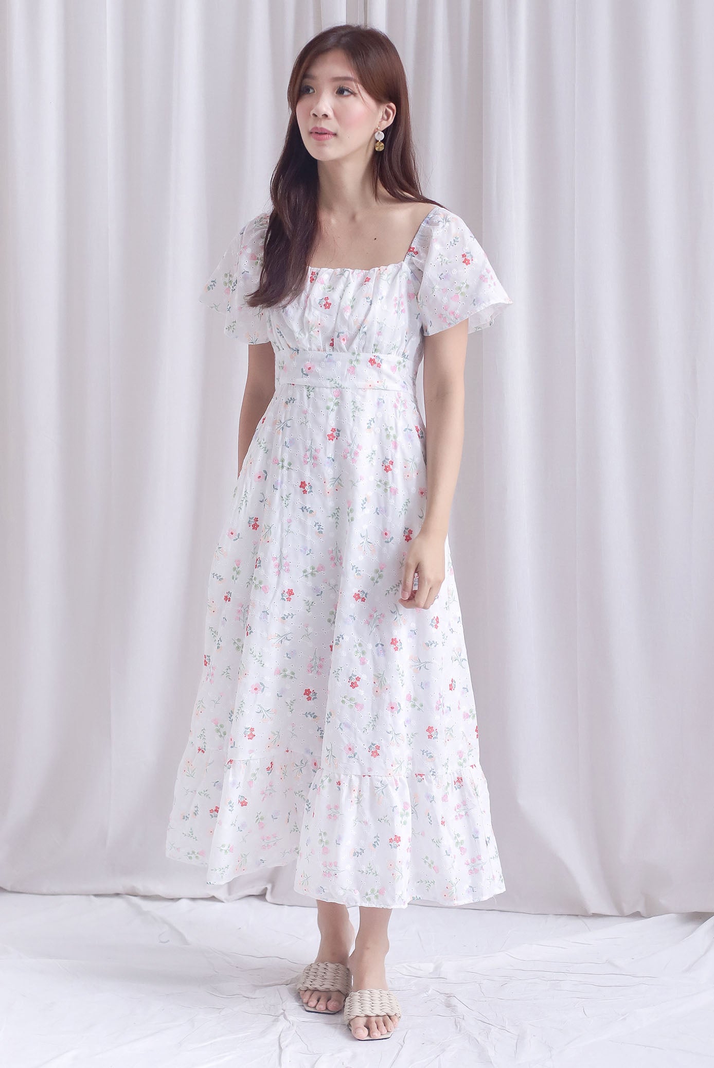 Jen Embro Ruched Front Sleeved Maxi Dress In Red