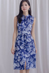 Jerelle Porcelain Obi Sash Dress In Navy blue