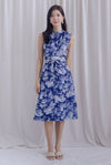 Jerelle Porcelain Obi Sash Dress In Navy blue