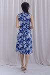 Jerelle Porcelain Obi Sash Dress In Navy blue