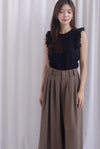 Jevon Wide Legged Pleated Palazzo Pants In Mocha