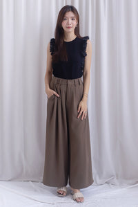 Jevon Wide Legged Pleated Palazzo Pants In Mocha