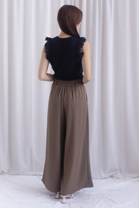 Jevon Wide Legged Pleated Palazzo Pants In Mocha