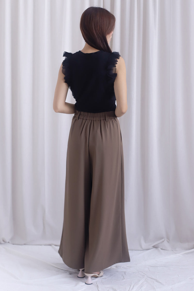 Jevon Wide Legged Pleated Palazzo Pants In Mocha