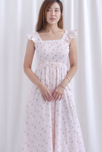 Jezebel Ruffle Strap Lattice Smocked Maxi Dress In Pink Floral
