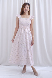 Jezebel Ruffle Strap Lattice Smocked Maxi Dress In Pink Floral