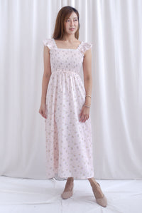 Jezebel Ruffle Strap Lattice Smocked Maxi Dress In Pink Floral