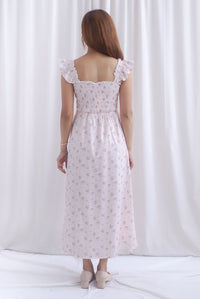 Jezebel Ruffle Strap Lattice Smocked Maxi Dress In Pink Floral