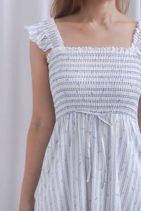 Jezebel Ruffle Strap Lattice Smocked Maxi Dress In Stripes Floral