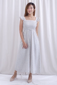 Jezebel Ruffle Strap Lattice Smocked Maxi Dress In Stripes Floral