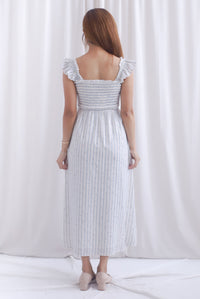 Jezebel Ruffle Strap Lattice Smocked Maxi Dress In Stripes Floral