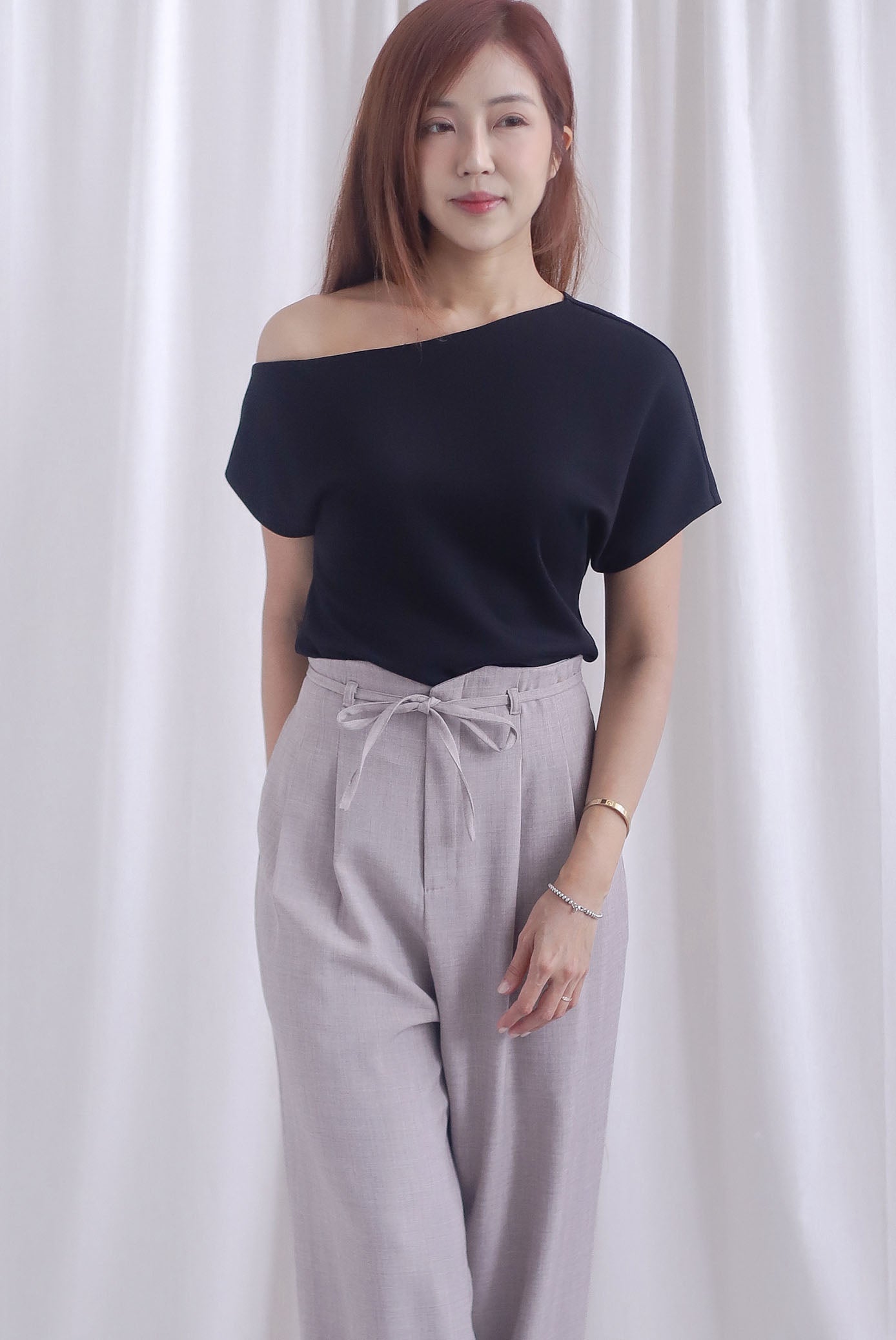 Johanna Asymmetrical Neckline Top In Black