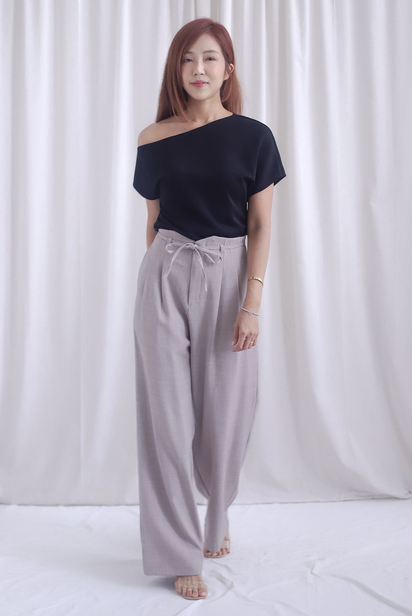 Johanna Asymmetrical Neckline Top In Black