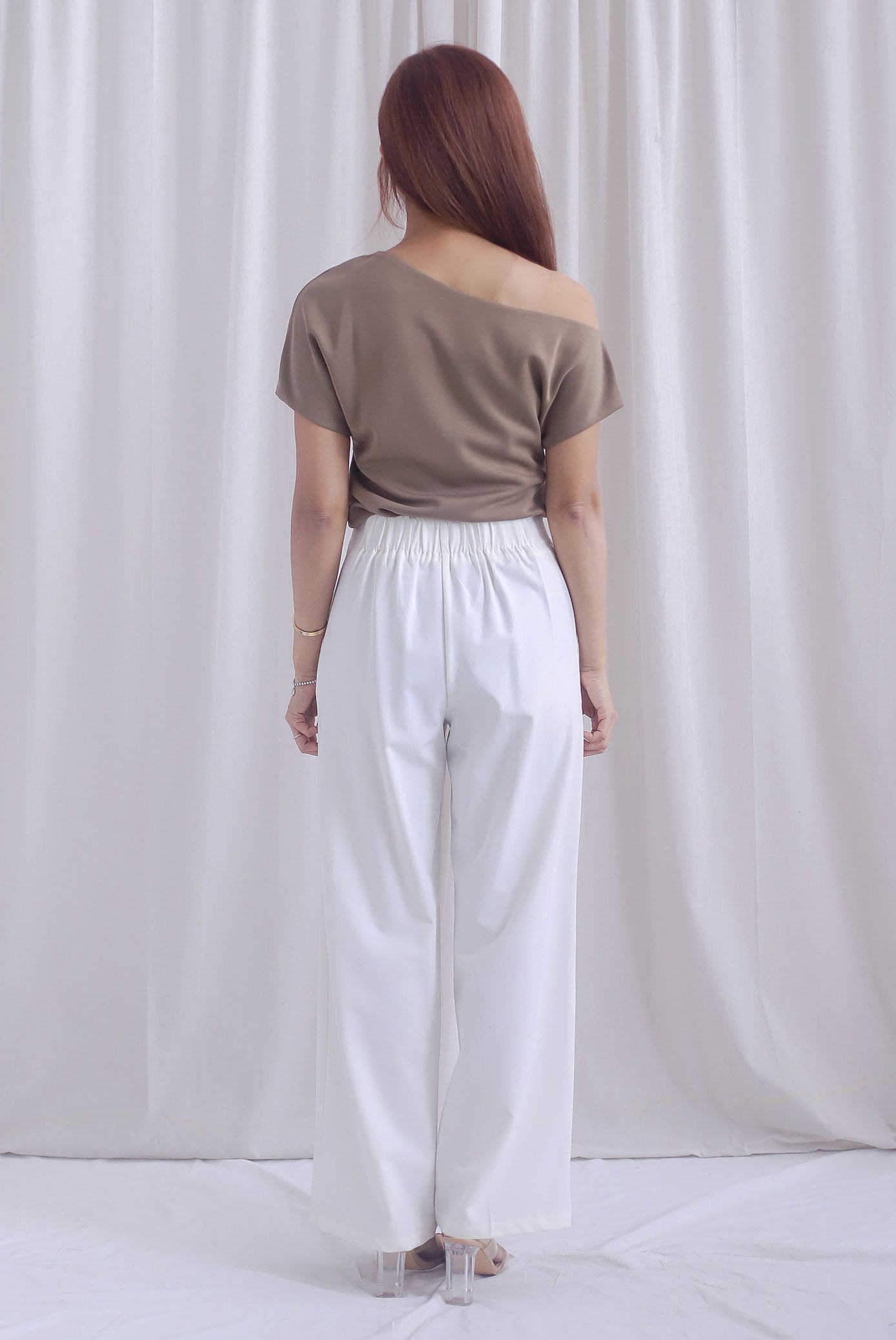 Johanna Asymmetrical Neckline Top In Taupe