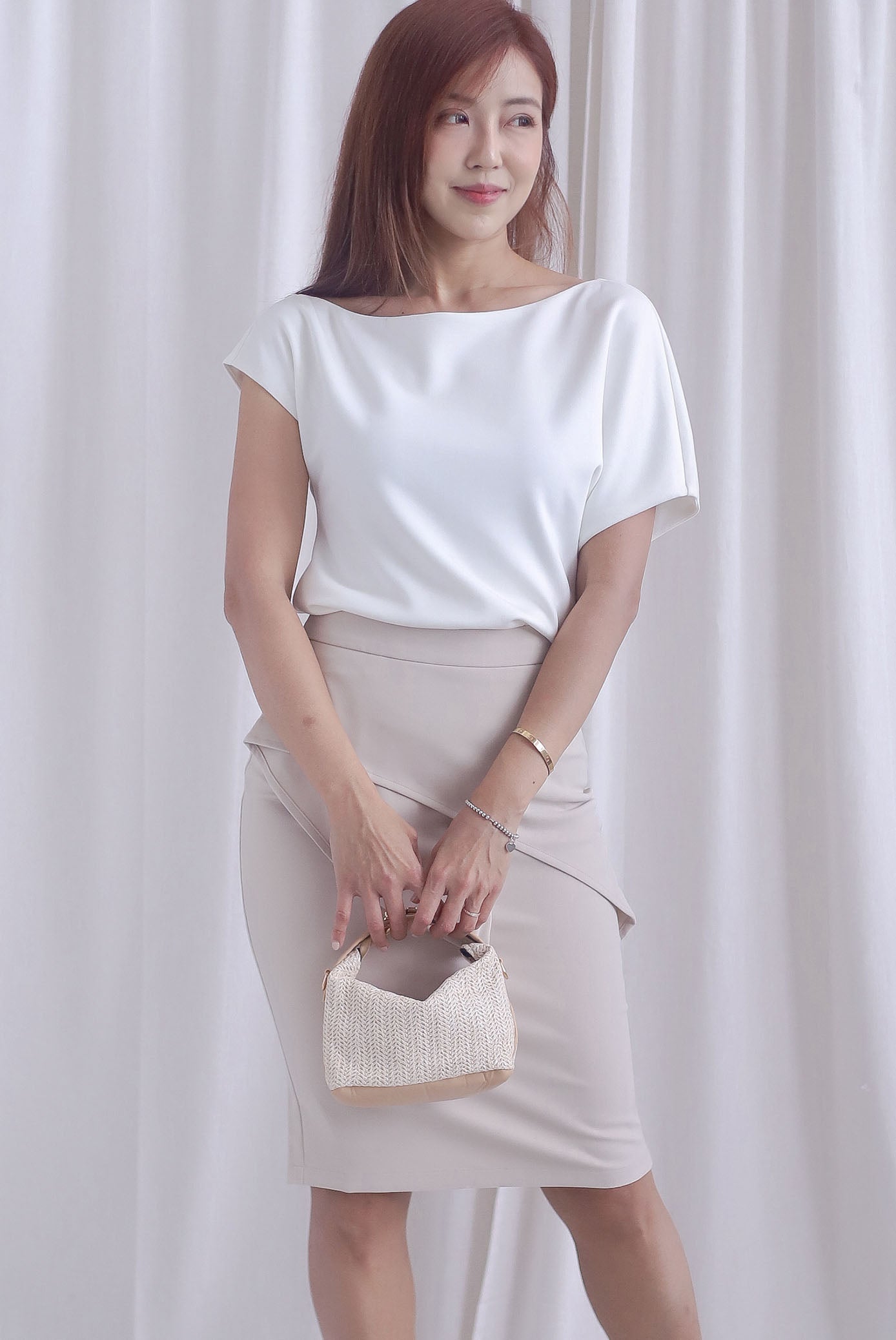 *Premium* TDC Dimity Peplum Pencil Skirt II In Wheat